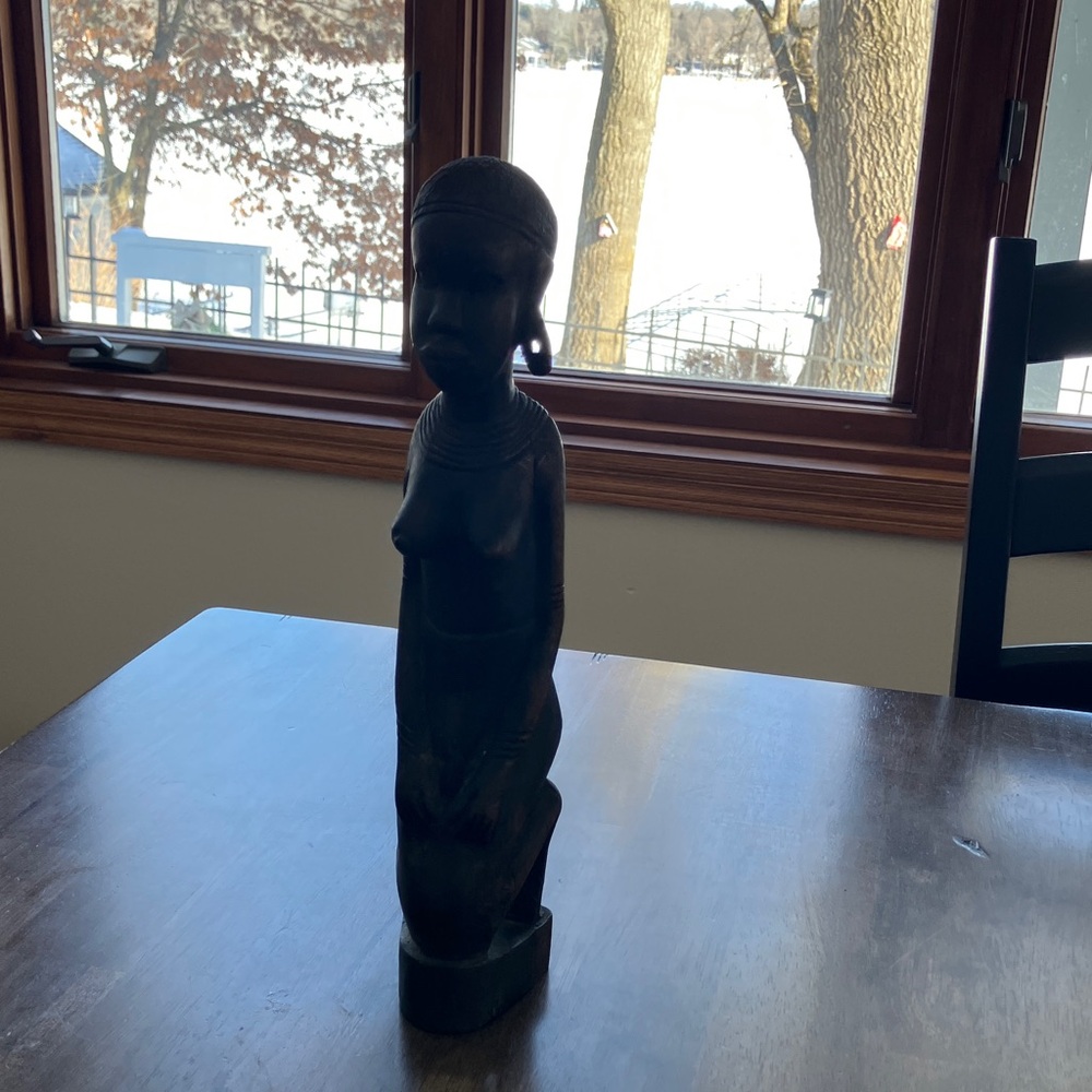 Vintage Ebony Carved Wood African Figurine  Kneeling Woman 12